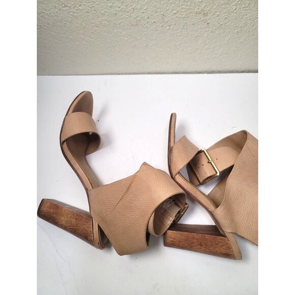 Splendid Women's Leather & Wood Sandal Heels Ankle Strap In Tan Size 7.5 M - Picture 6 of 12